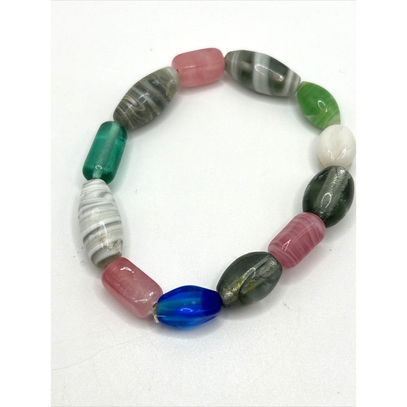 Art Glass Beads Multicolored Stretch Womens Bracelets Lot of 3 Fashion - Picture 4 of 13